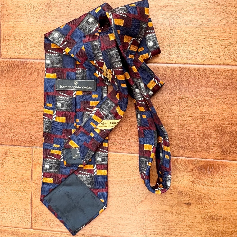 Ermenegildo Zegna Film Clapboard‎ 100% Silk Tie Mens Multicolor Made in Italy